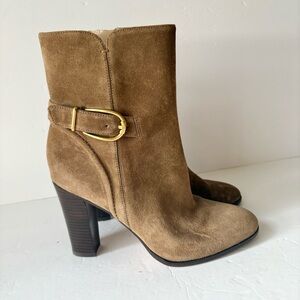 Veronica Beard Viv Tan Suede Leather Heeled Ankle Booties Boots